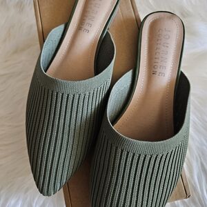 Journee Collection Olive Green Textured Mules